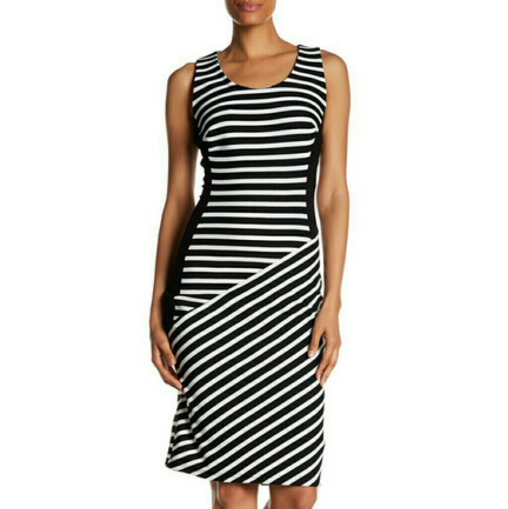 SharaganoAugusta Striped Midi Sheath D